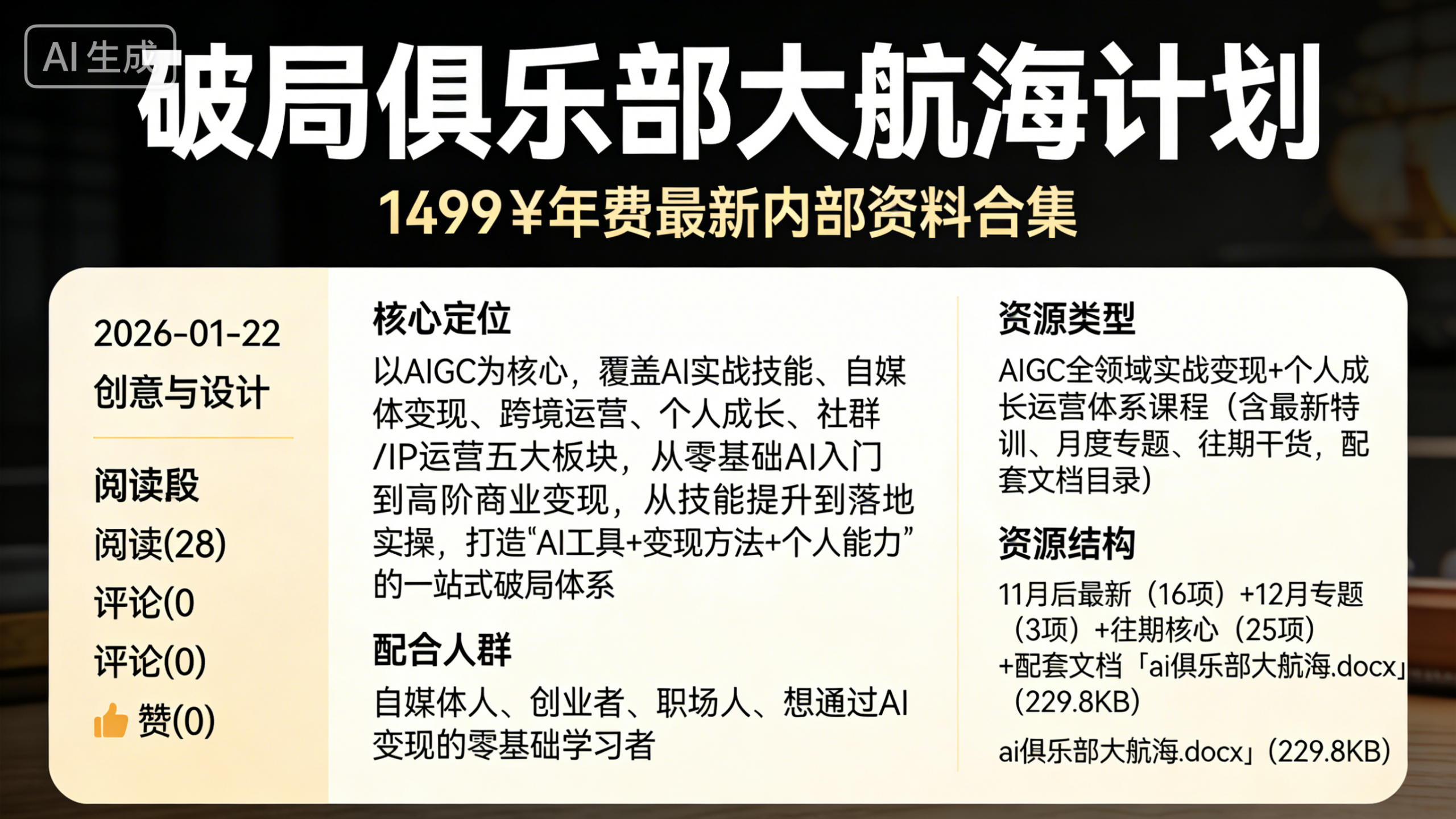 《破局俱乐部》大航海计划:1499¥年费最新内部资料合集